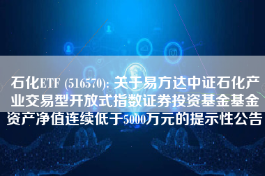 石化ETF (516570): 关于易方达中证石化产业交易型开放式指数证券投资基金基金资产净值连续低于5000万元的提示性公告