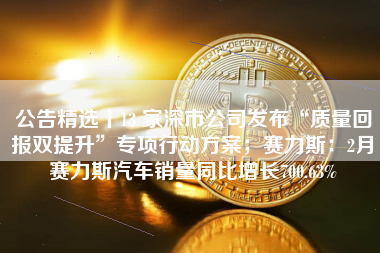 公告精选丨13 家深市公司发布“质量回报双提升”专项行动方案；赛力斯：2月赛力斯汽车销量同比增长700.63%